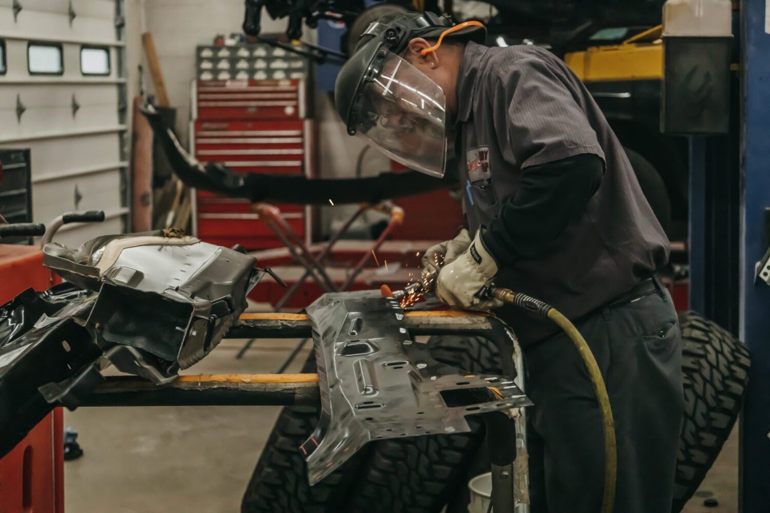 car part being worked on