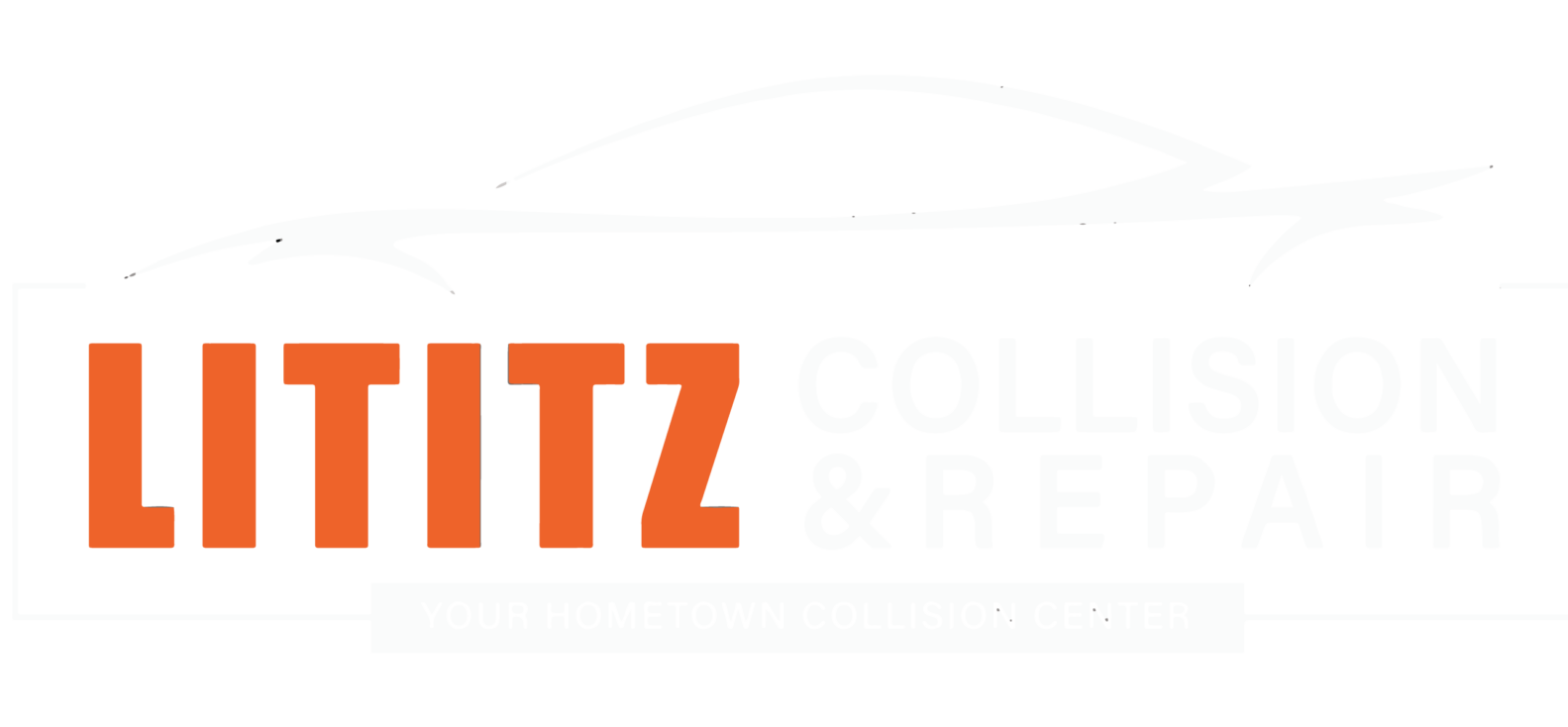 Lititz Collision & Repair logo, car silhouette and text, hometown collision center