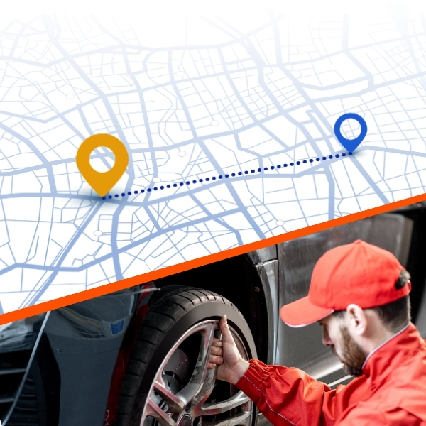 A man repairs a car tire using a map pin as a tool_high-reso
